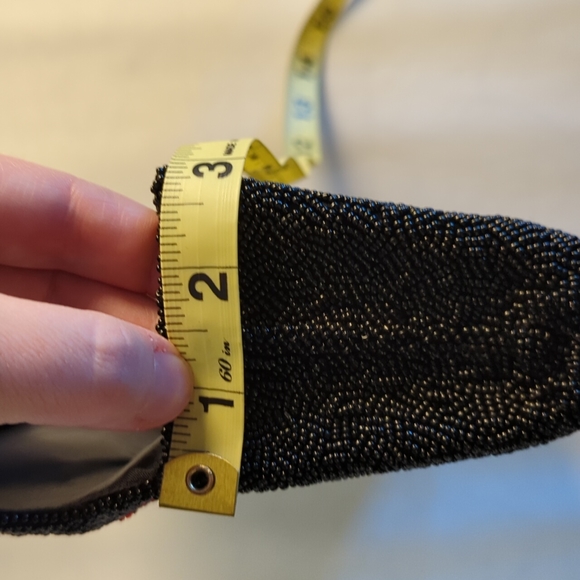 Vintage Black Beaded Evening Baguette Clutch Purse w/ Red, Gold and Green Detail - Picture 10 of 10